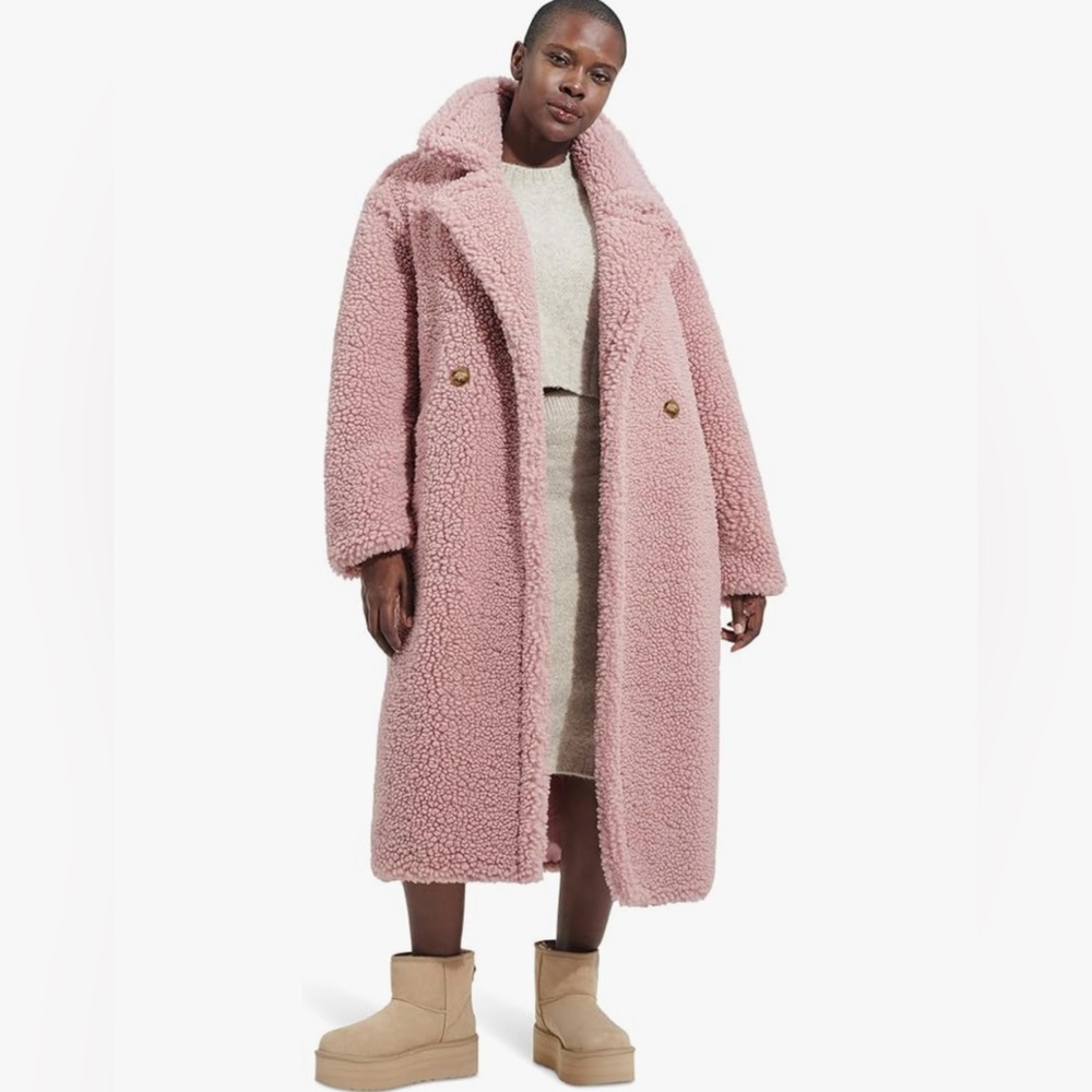 UGG Pink Teddy Faux Shearling Long Coat